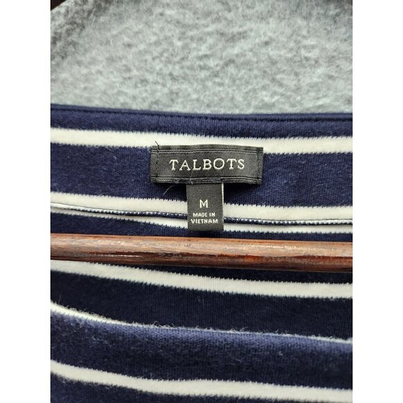 Talbots Womens Navy & White Striped Cotton Dress With Ruffle Sleeves M - Picture 2 of 5
